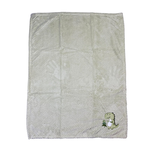 Baby Blanket – Soft Plush Dinosaur Embroidered – Green – Ultra Cozy and Warm